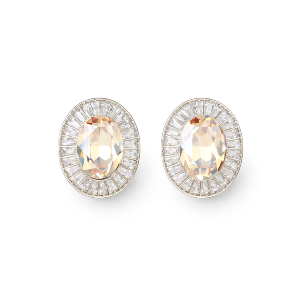 Smoky & Champagne Oval Halo Statement Stud Earrings - Citrine
