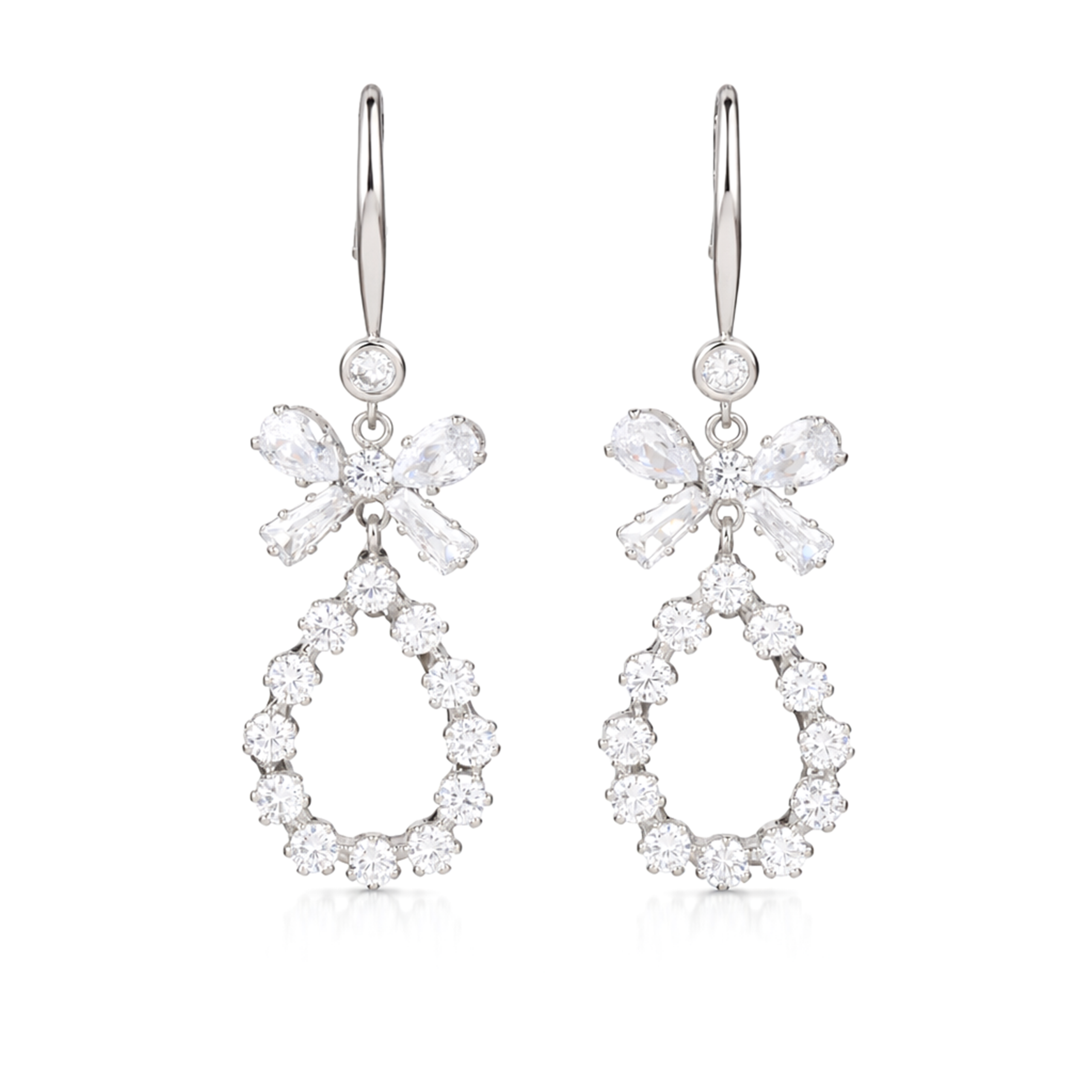 Clear Crystal Bow & Teardrop Hoop Drop Earrings