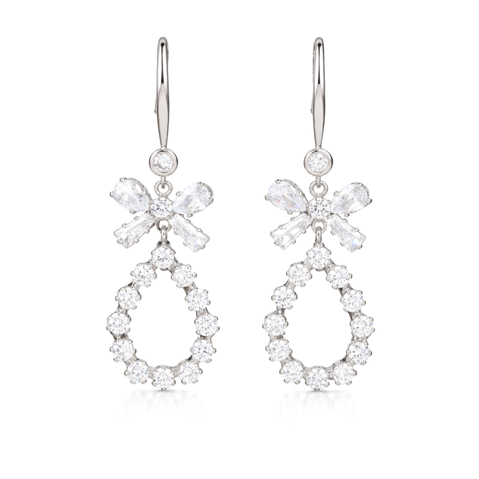 Clear Crystal Bow & Teardrop Hoop Drop Earrings