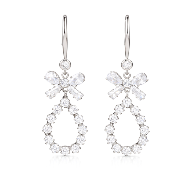 Clear Crystal Bow & Teardrop Hoop Drop Earrings