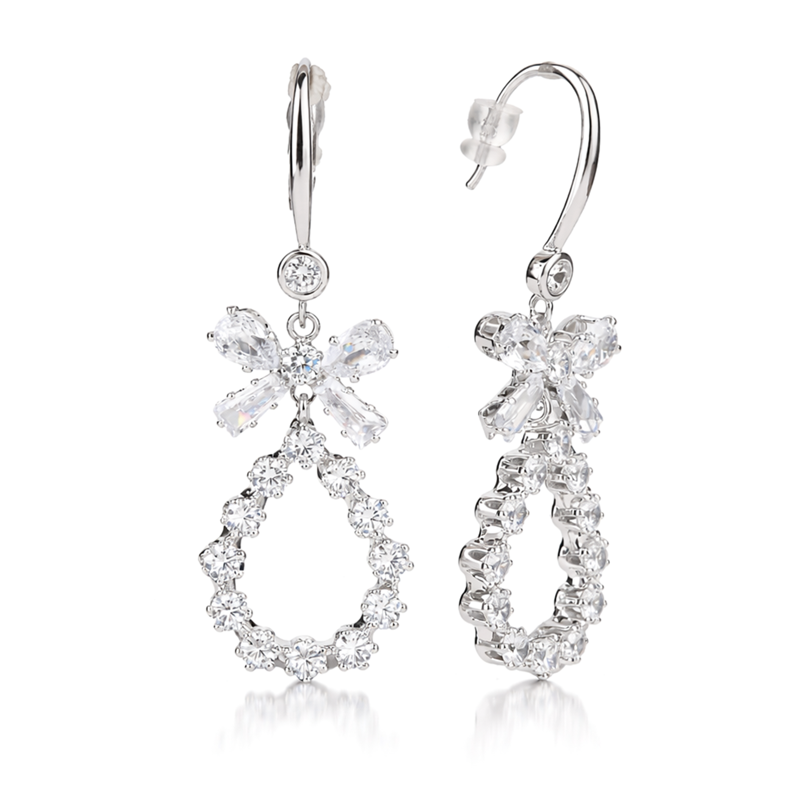 Clear Crystal Bow & Teardrop Hoop Drop Earrings