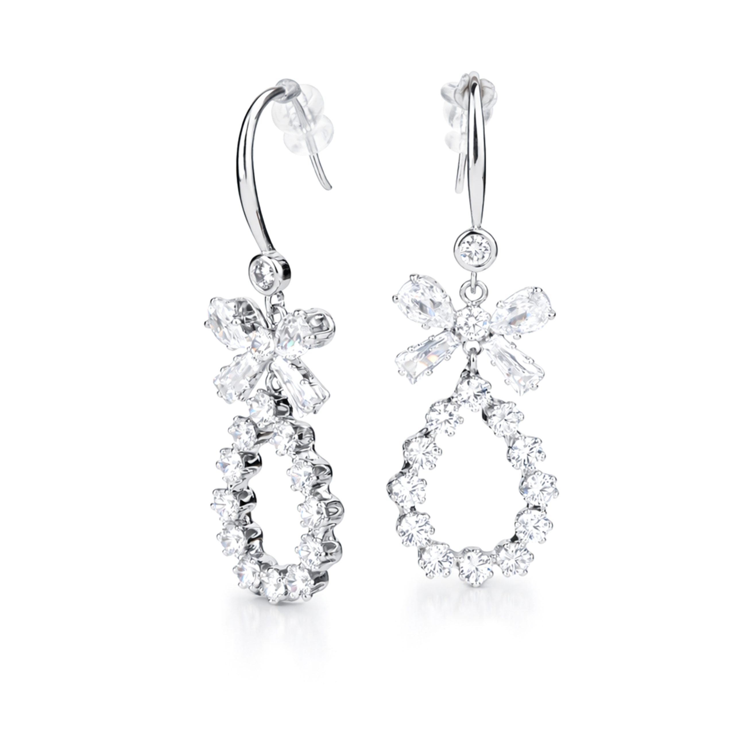 Clear Crystal Bow & Teardrop Hoop Drop Earrings