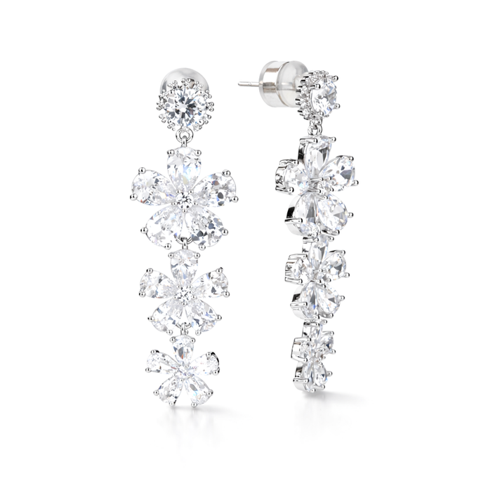 Clear Pear-Cut Floral Cascade Statement Drops