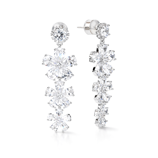 Clear Pear-Cut Floral Cascade Statement Drops
