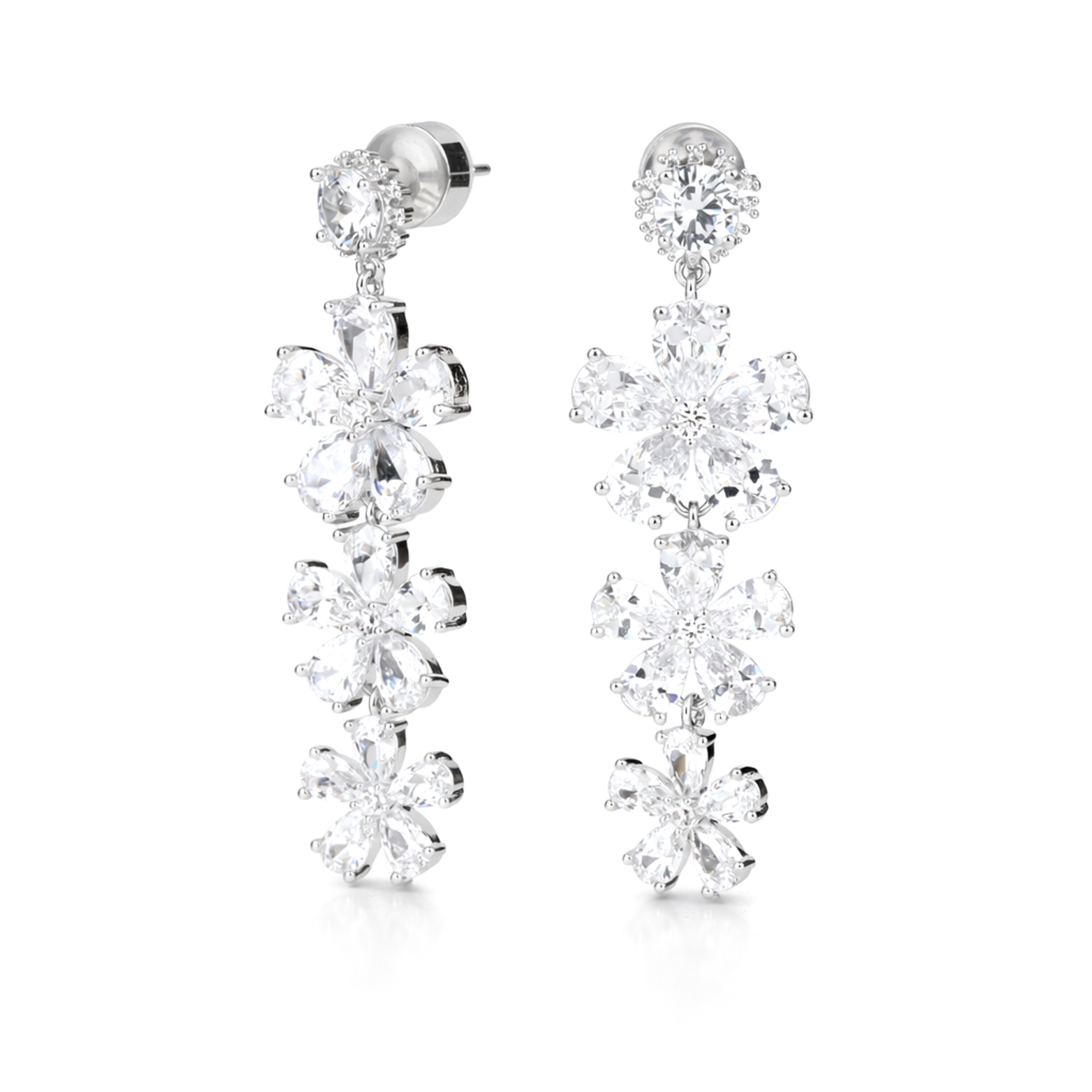 Clear Pear-Cut Floral Cascade Statement Drops