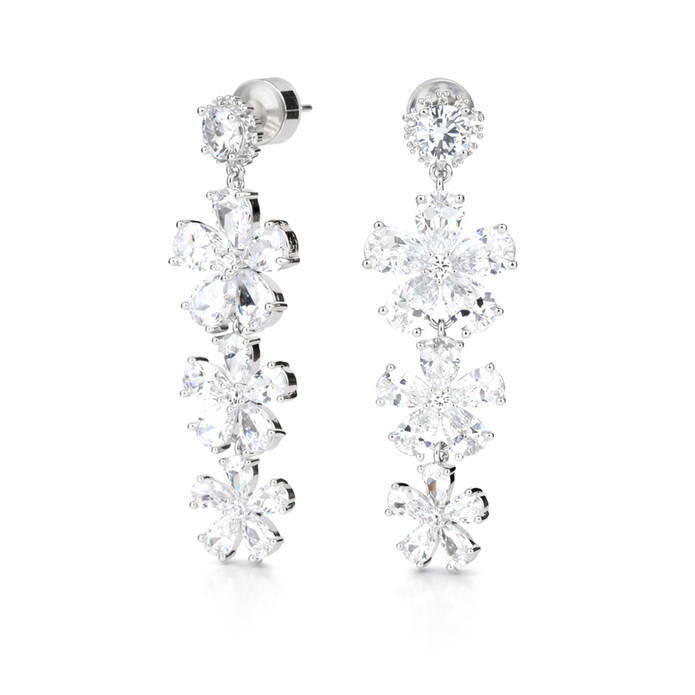 Clear Pear-Cut Floral Cascade Statement Drops