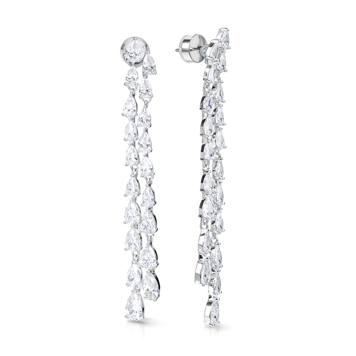 Clear Pear Cascade Linear Statement Drop Earrings