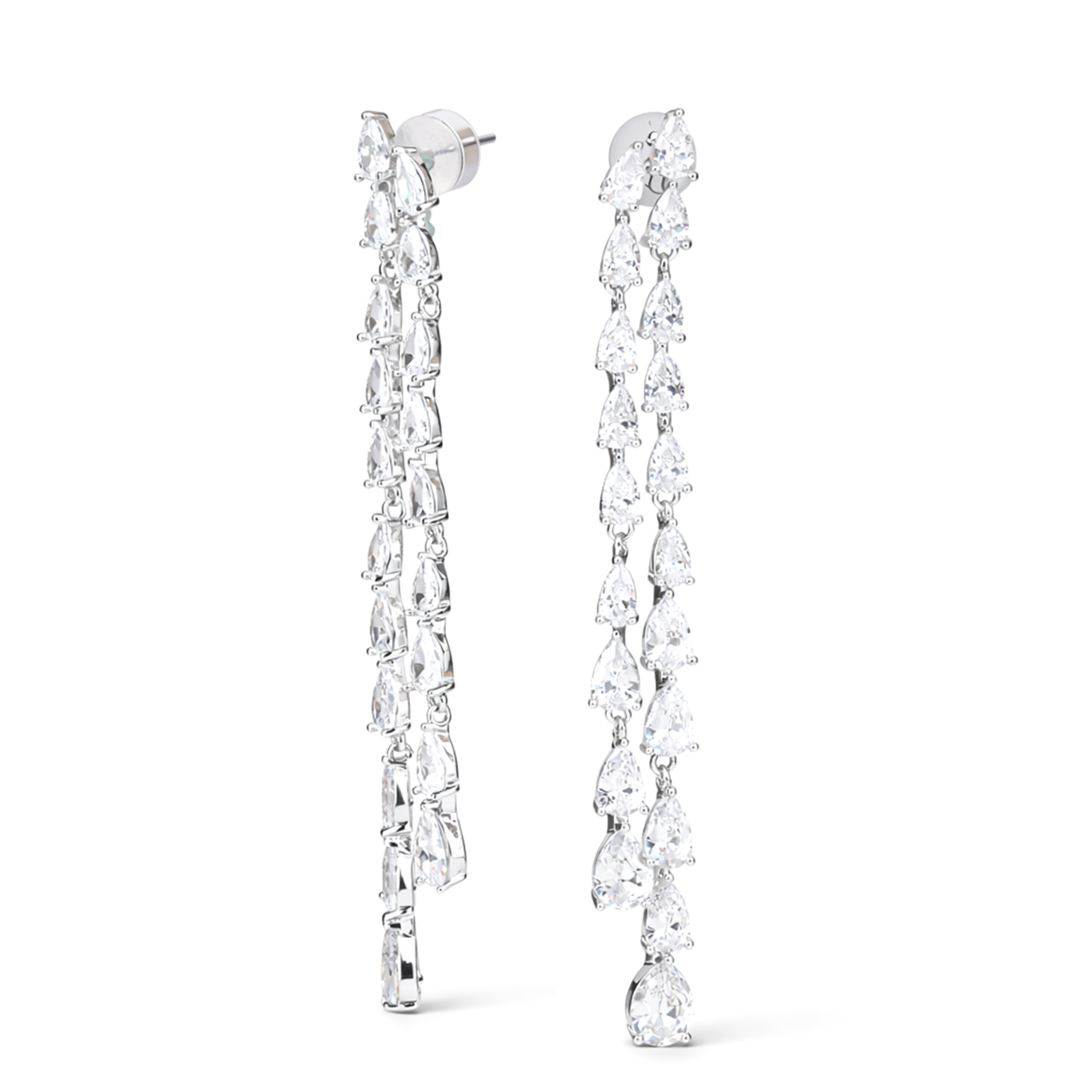 Clear Pear Cascade Linear Statement Drop Earrings