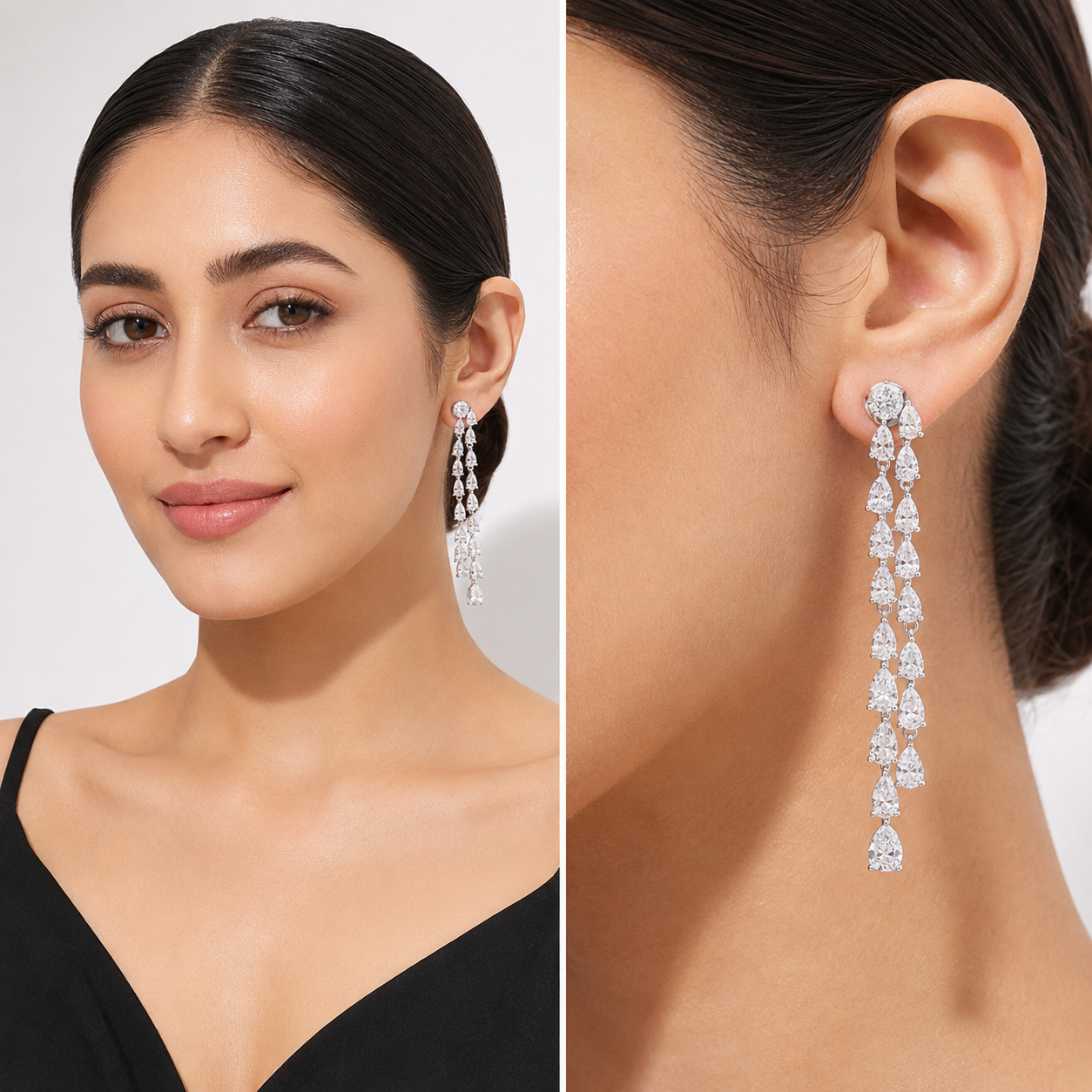 Clear Pear Cascade Linear Statement Drop Earrings