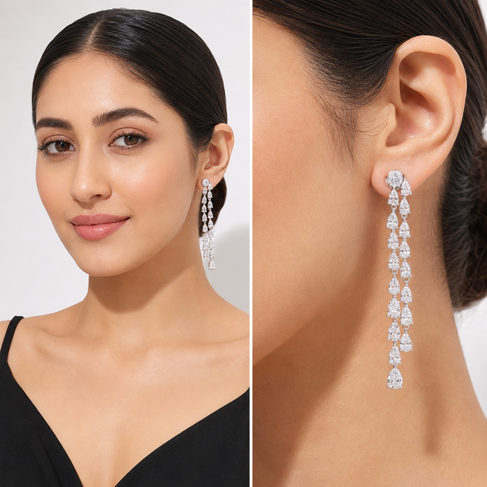 Clear Pear Cascade Linear Statement Drop Earrings