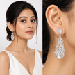 Clear Pavé Feather & Pearl Drop Earrings