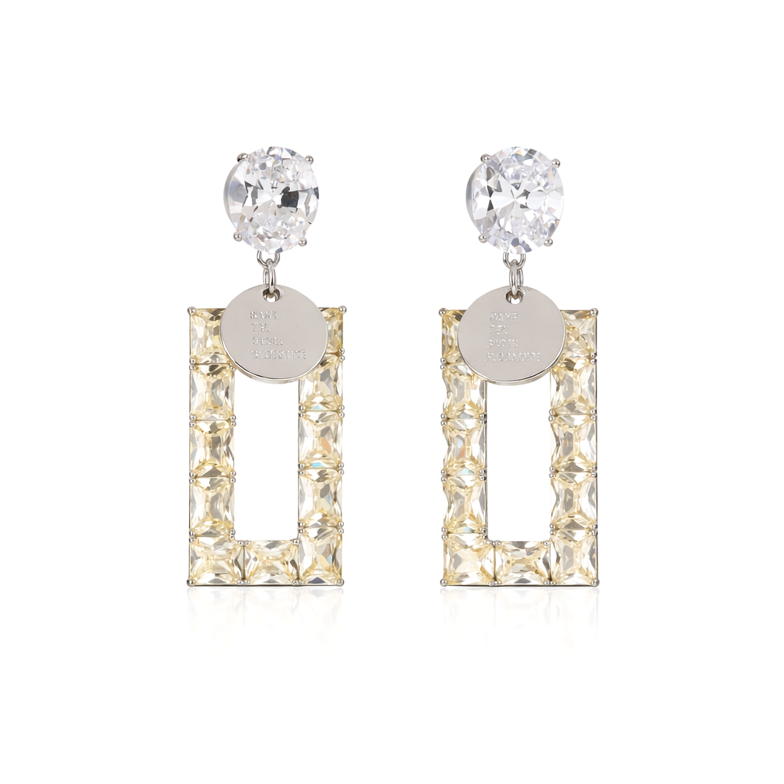 Yellow Champagne Crystal Open Rectangle Drop Earrings