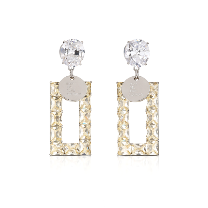 Yellow Champagne Crystal Open Rectangle Drop Earrings