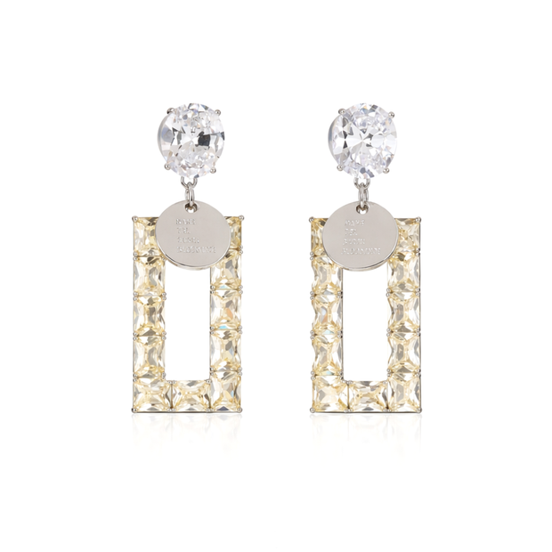 Yellow Champagne Crystal Open Rectangle Drop Earrings