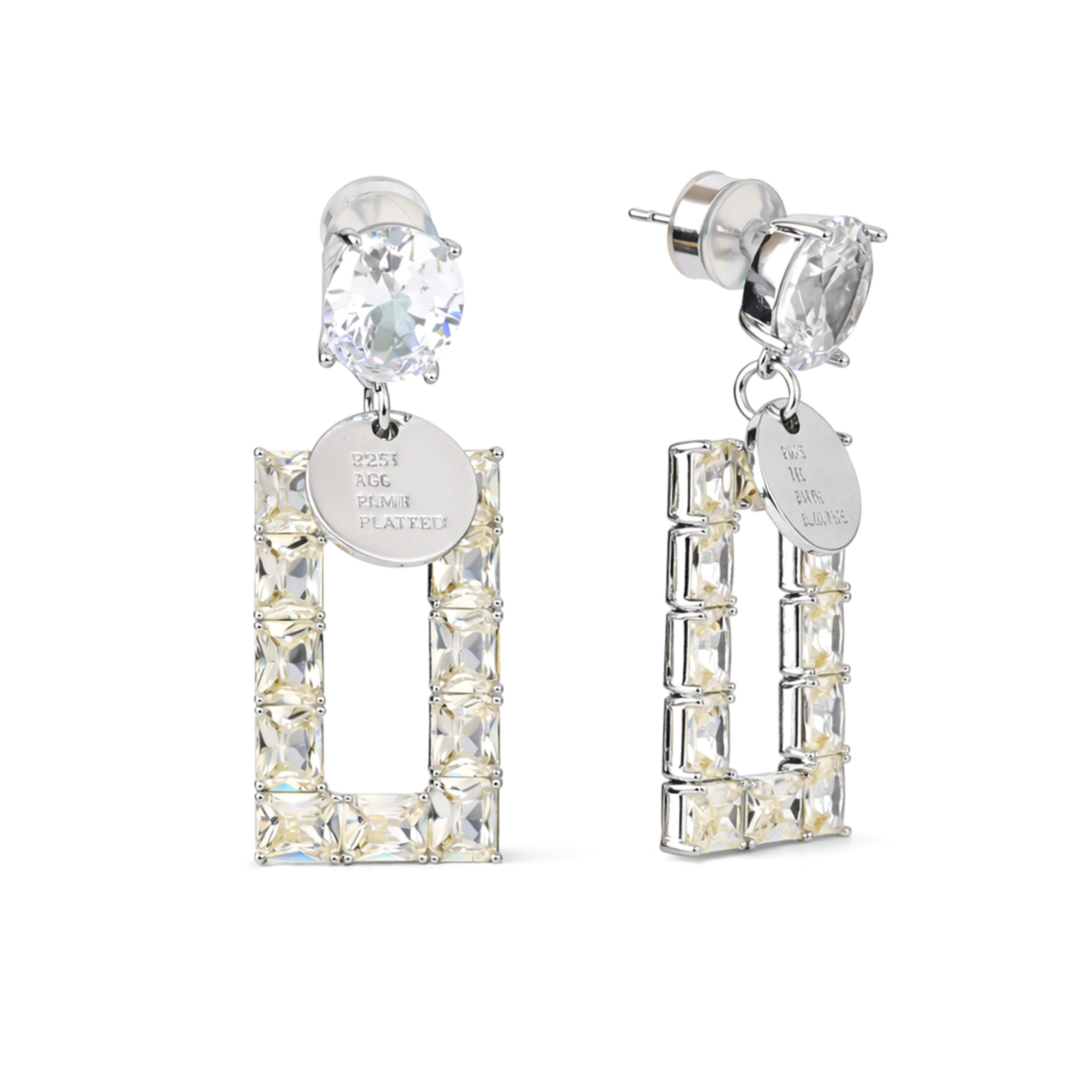 Yellow Champagne Crystal Open Rectangle Drop Earrings