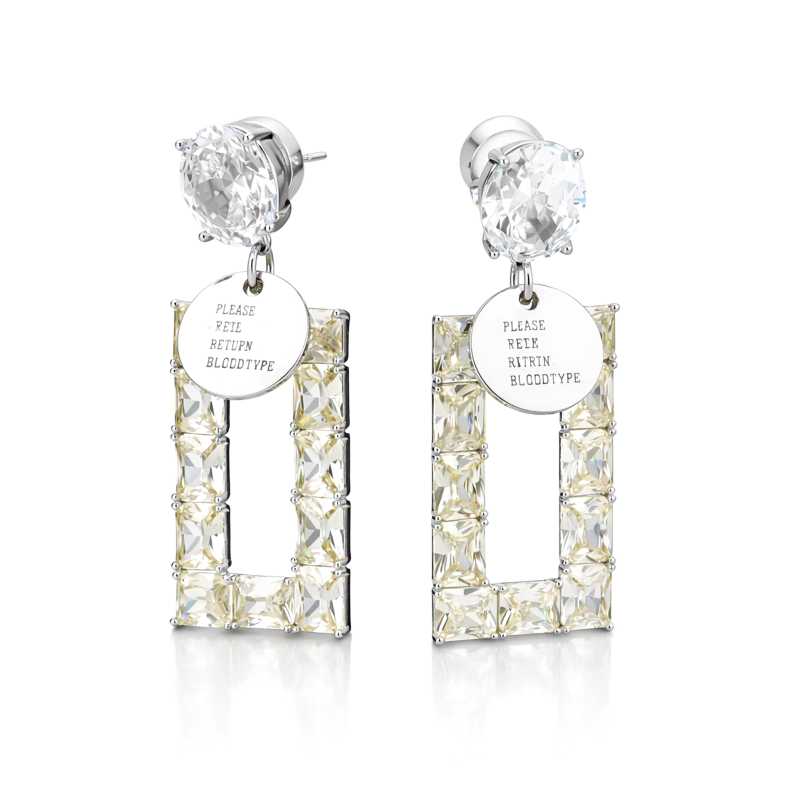 Yellow Champagne Crystal Open Rectangle Drop Earrings
