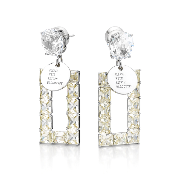 Yellow Champagne Crystal Open Rectangle Drop Earrings