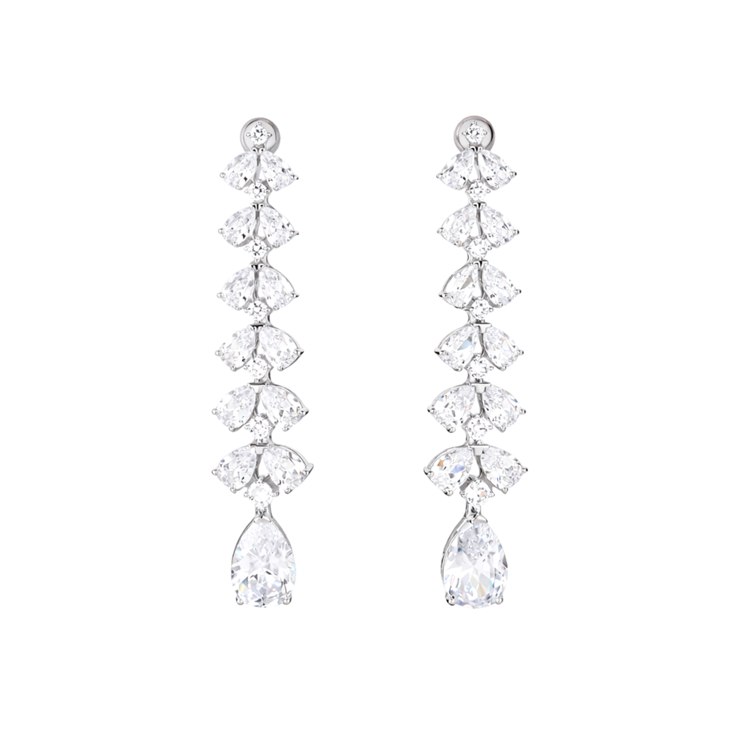 Clear Pear Cluster Vertical Cascade Drop Earrings