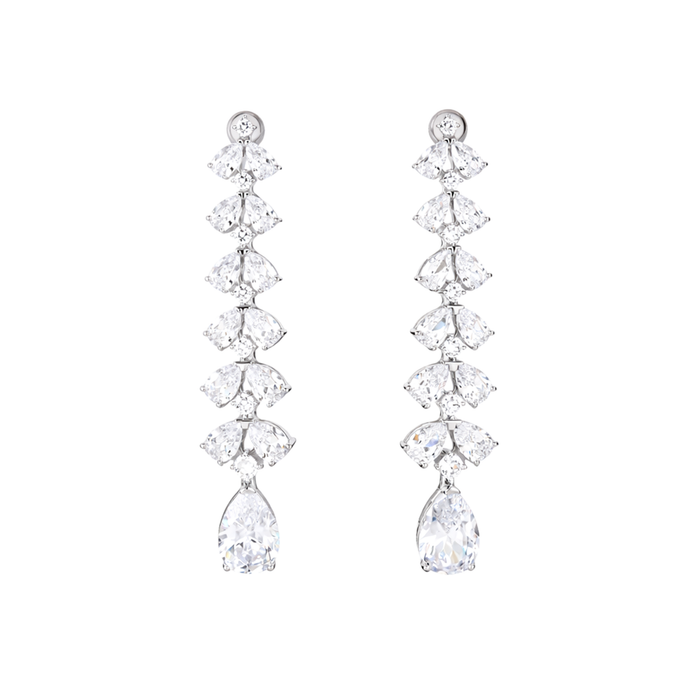 Clear Pear Cluster Vertical Cascade Drop Earrings