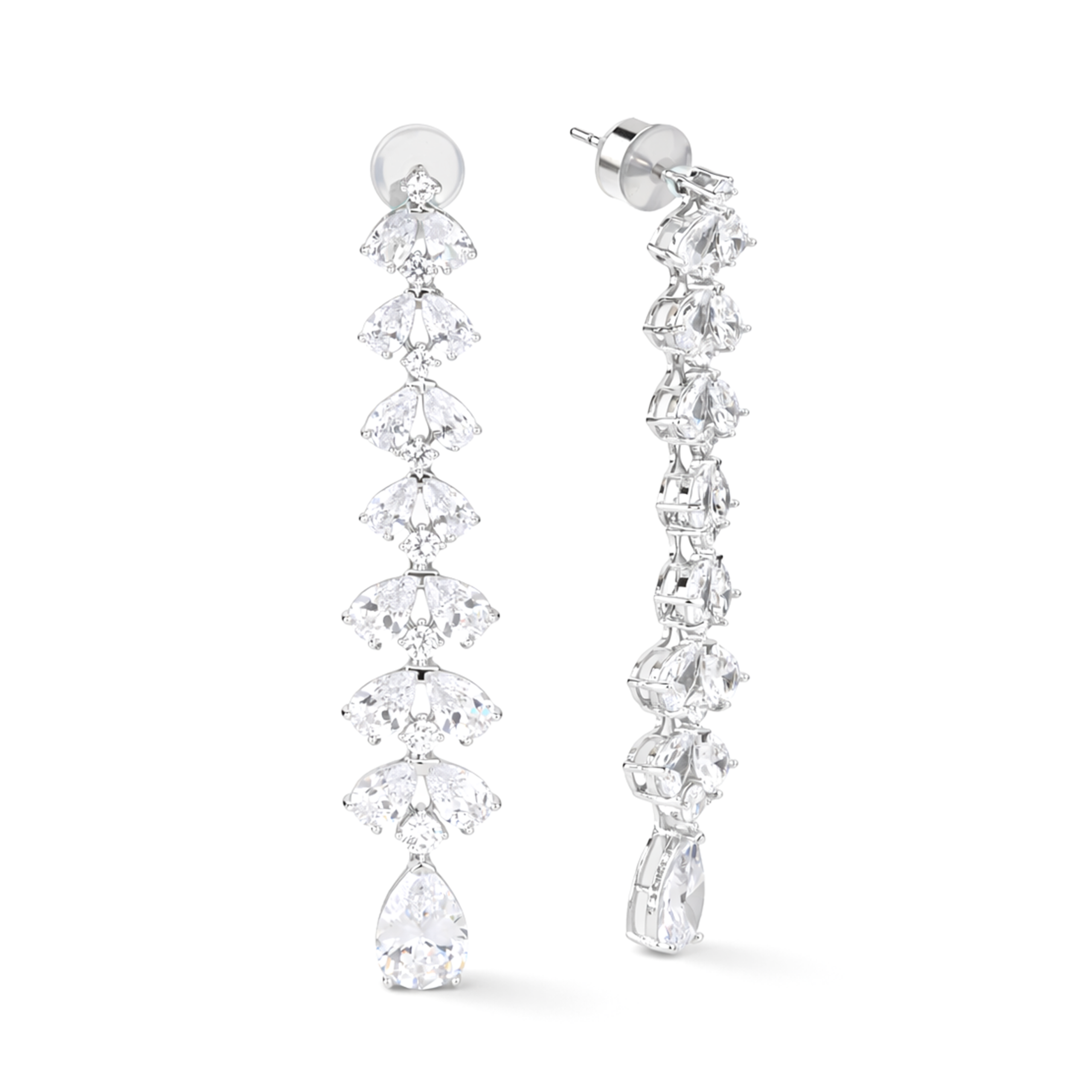 Clear Pear Cluster Vertical Cascade Drop Earrings