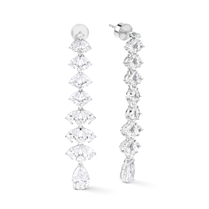 Clear Pear Cluster Vertical Cascade Drop Earrings