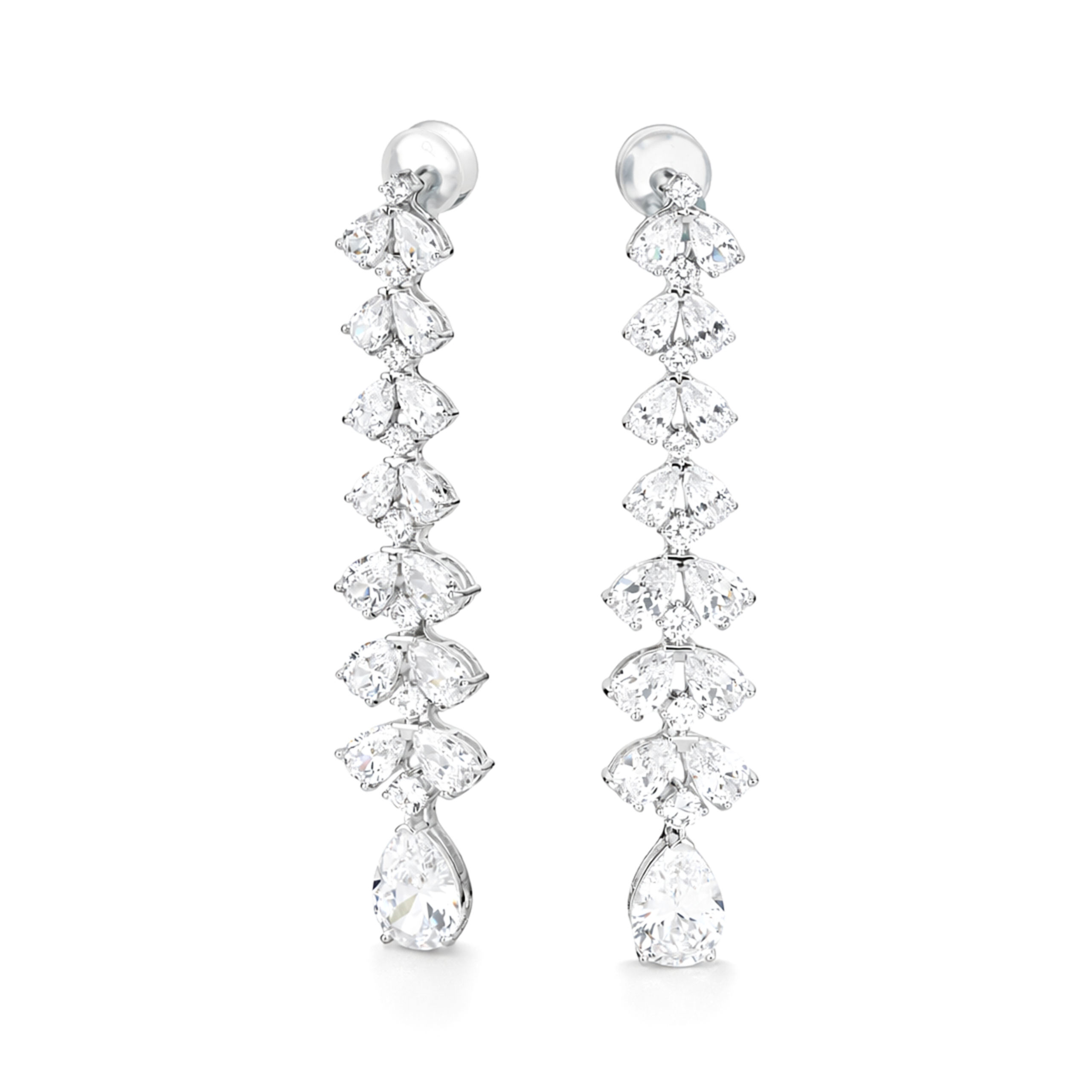 Clear Pear Cluster Vertical Cascade Drop Earrings