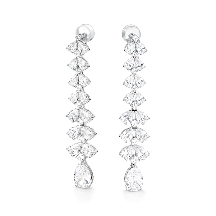 Clear Pear Cluster Vertical Cascade Drop Earrings