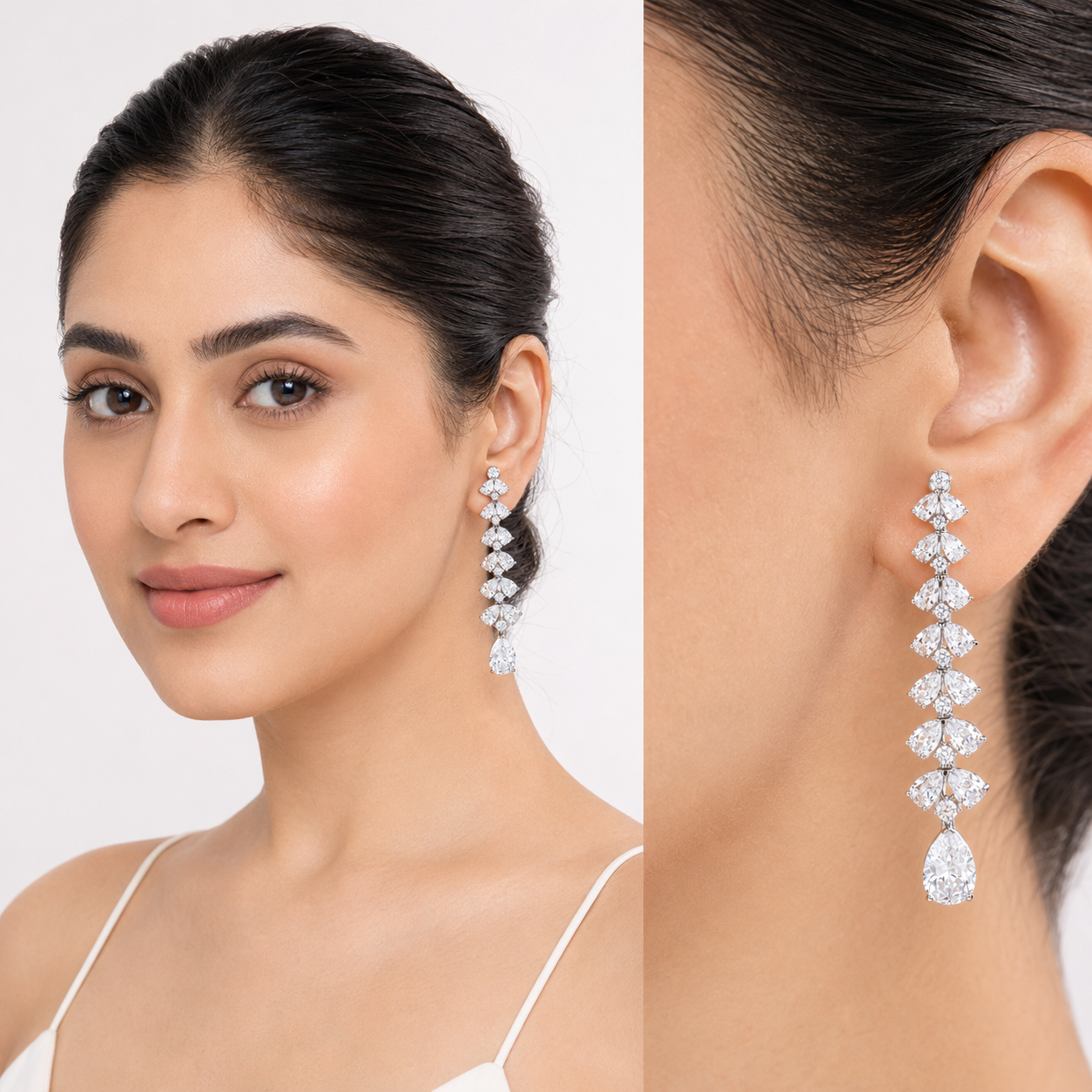 Clear Pear Cluster Vertical Cascade Drop Earrings