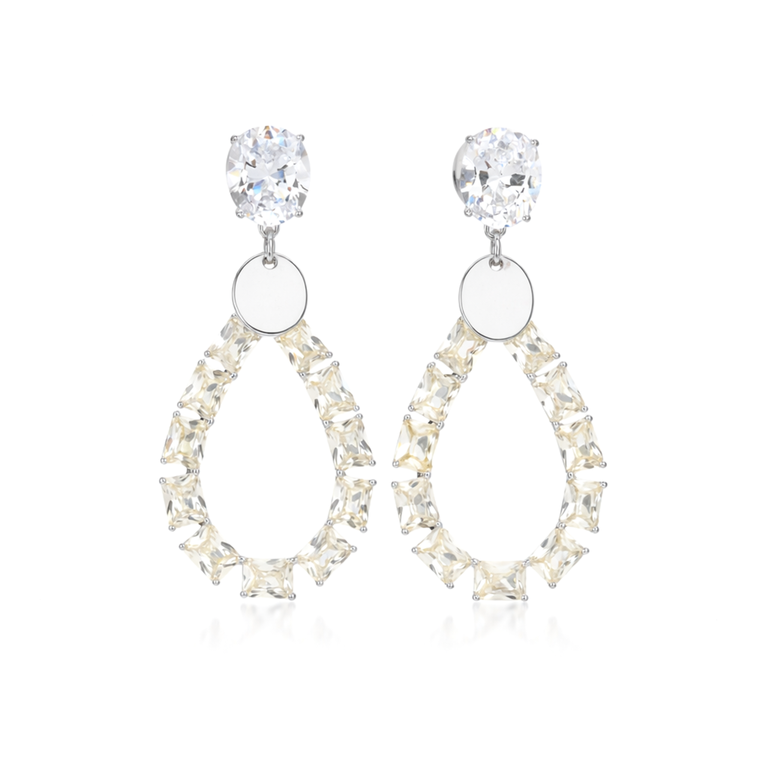 Yellow Champagne Pear-Drop Open Hoop Statement Earrings