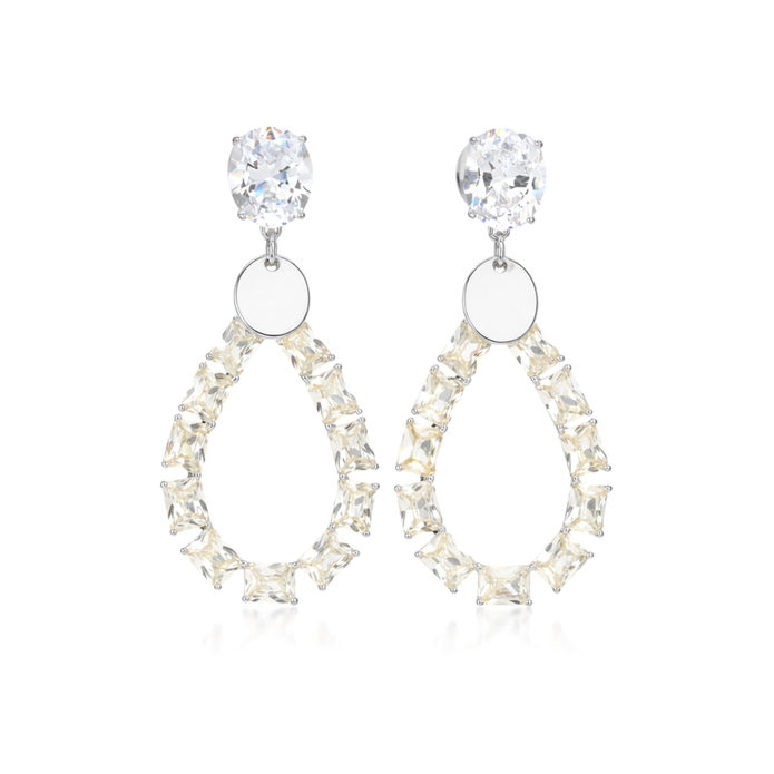Yellow Champagne Pear-Drop Open Hoop Statement Earrings