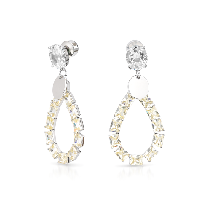 Yellow Champagne Pear-Drop Open Hoop Statement Earrings