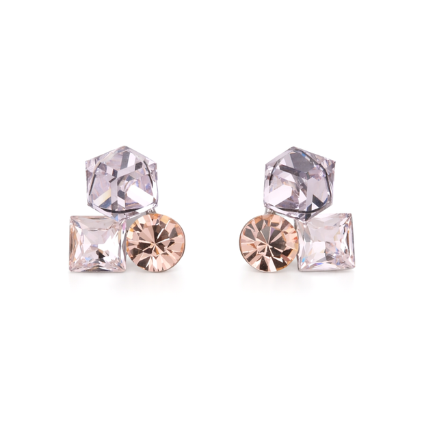 Multi-Color Geometric Crystal Cluster Stud Earrings