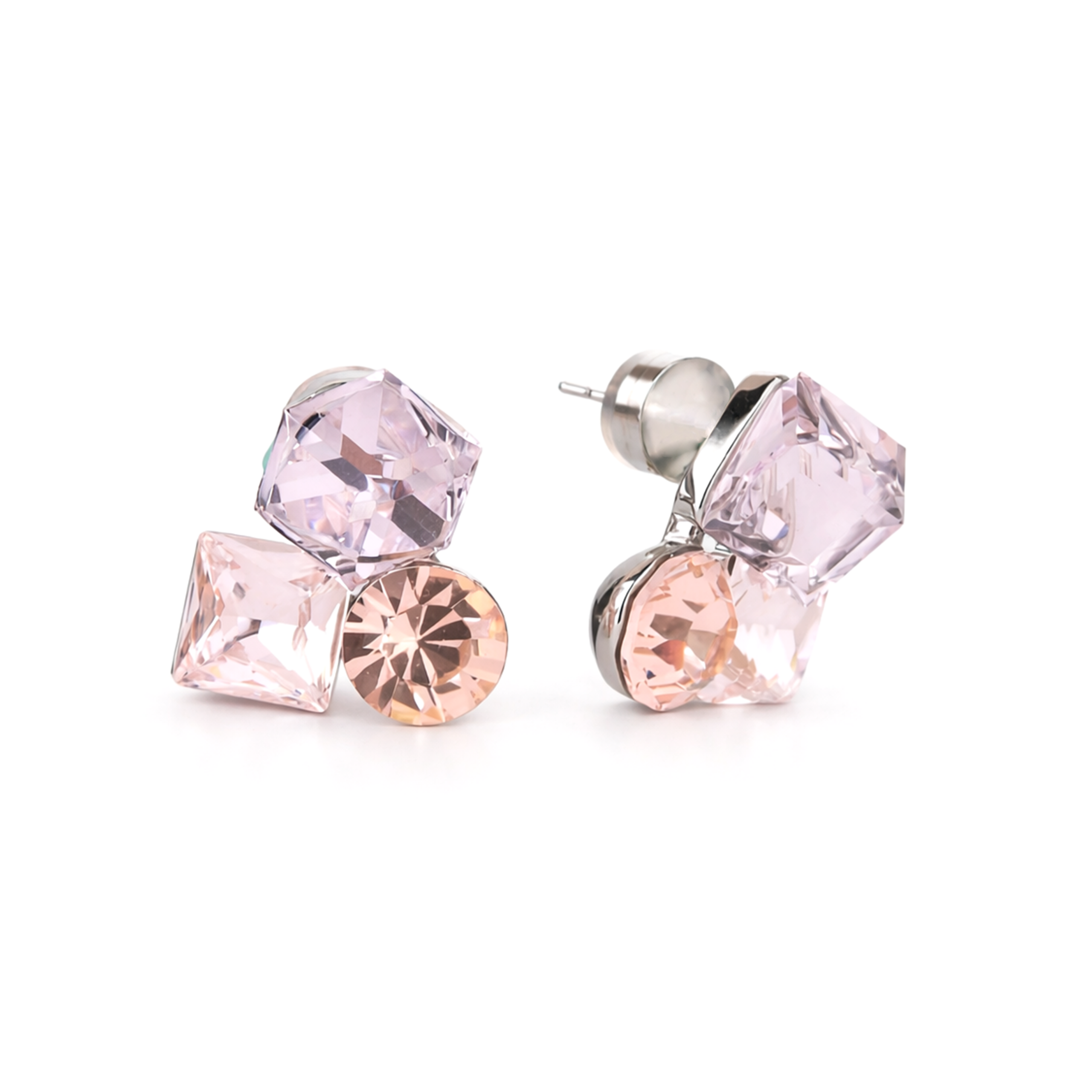 Multi-Color Geometric Crystal Cluster Stud Earrings