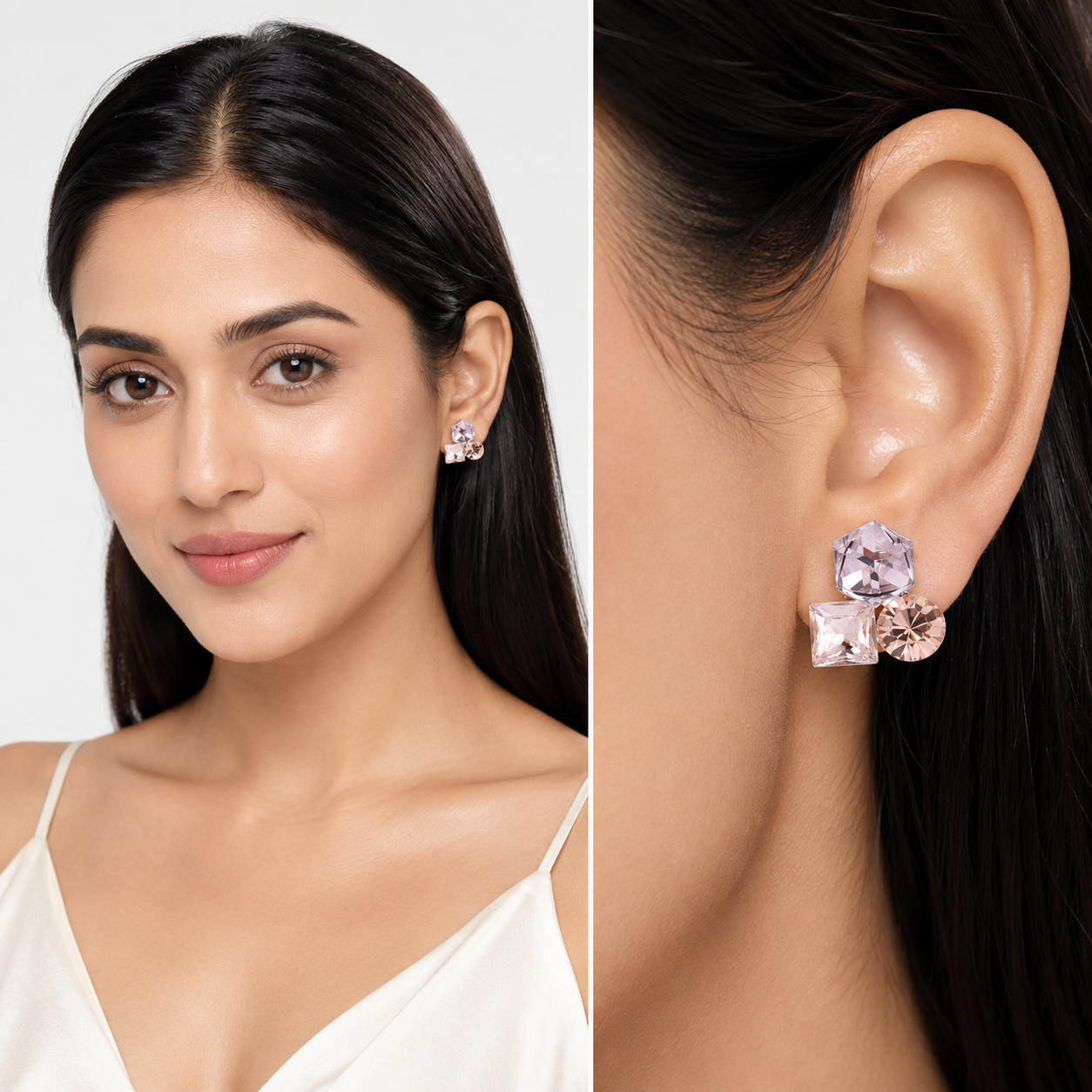Multi-Color Geometric Crystal Cluster Stud Earrings