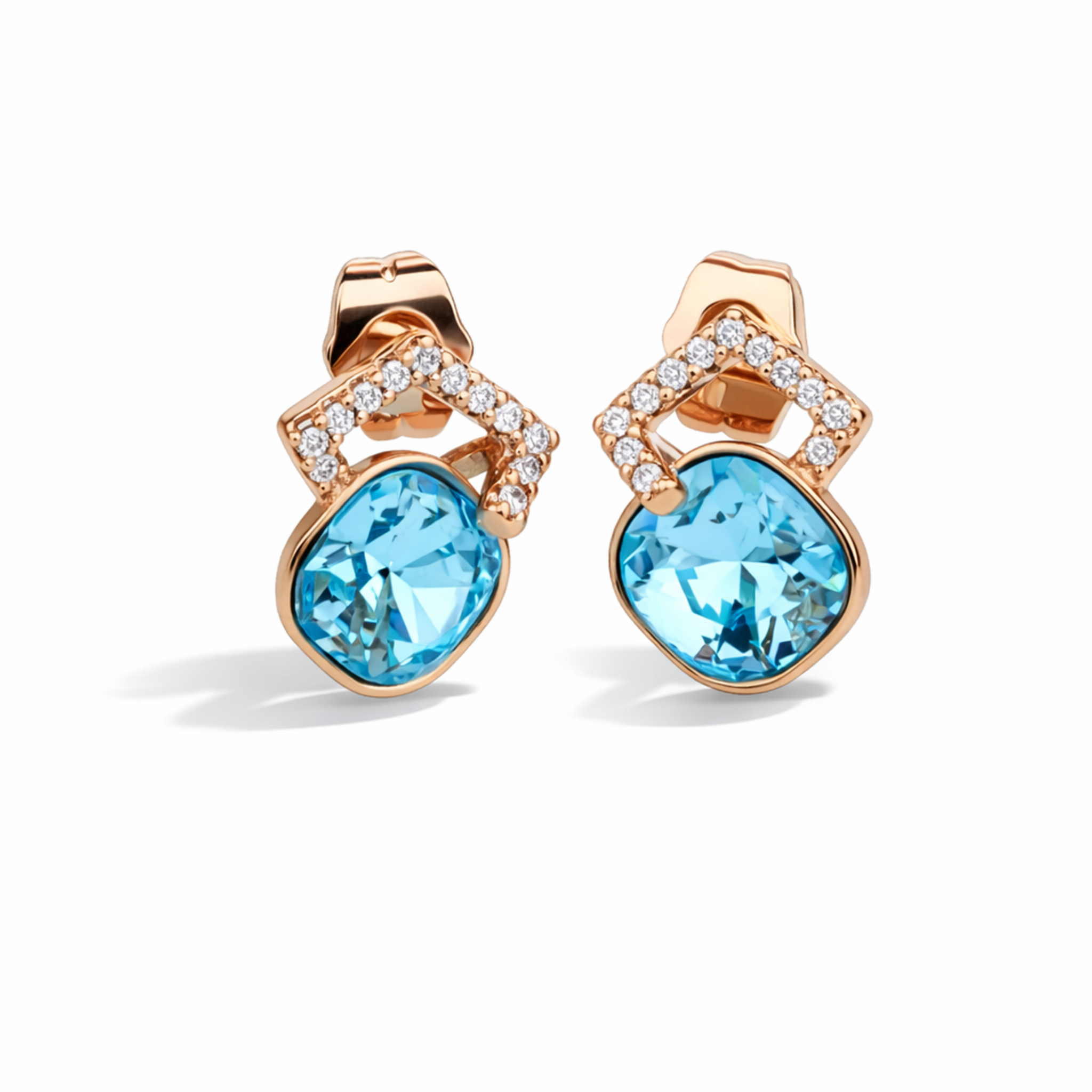 Aqua Rhombus Stud Earrings