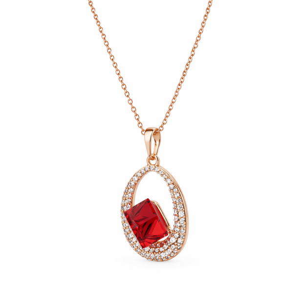 Ruby Hexagon Halo Pendant