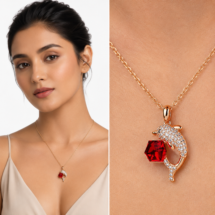 Scarlet Dolphin Crystal Pendant