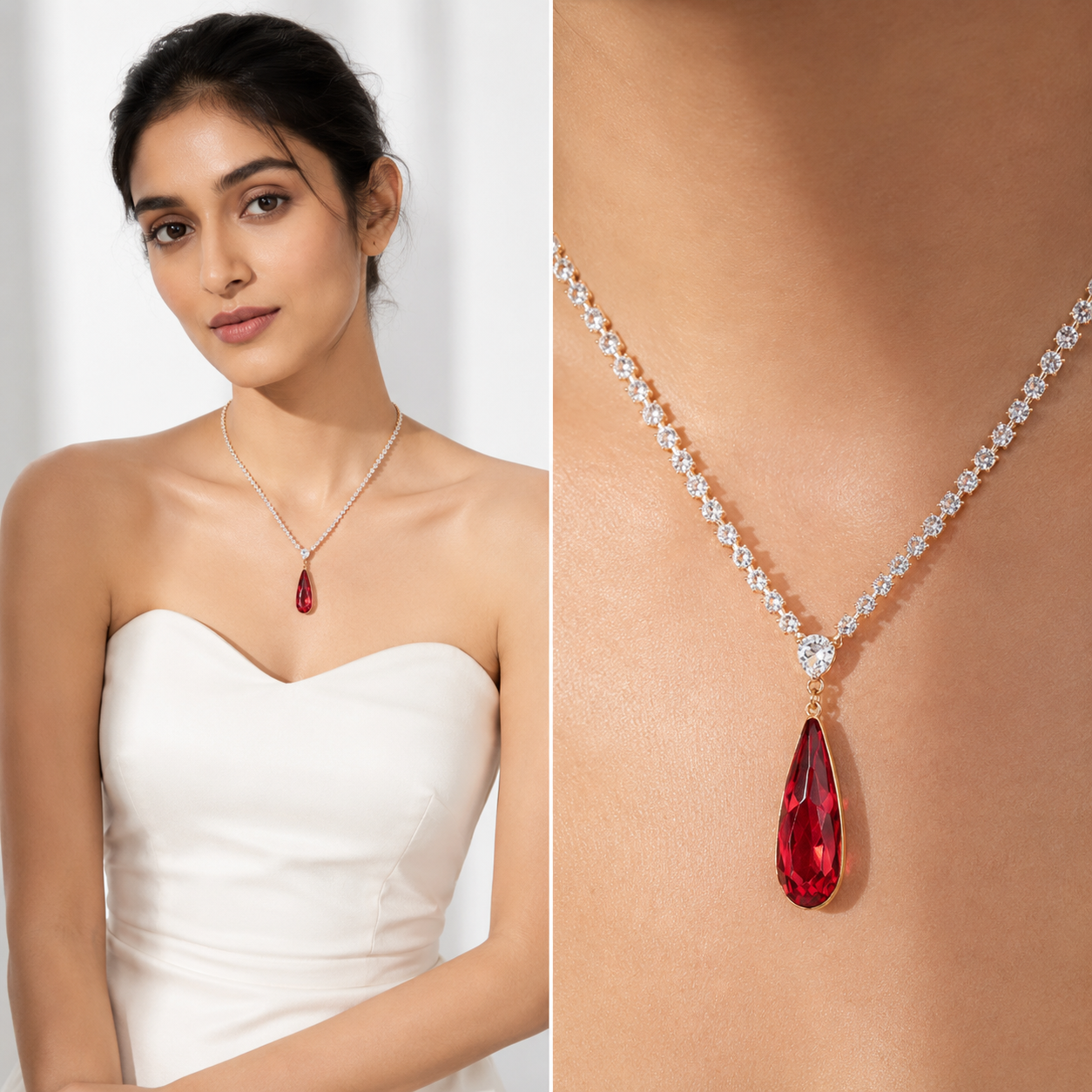 Crimson Teardrop Tennis Necklace