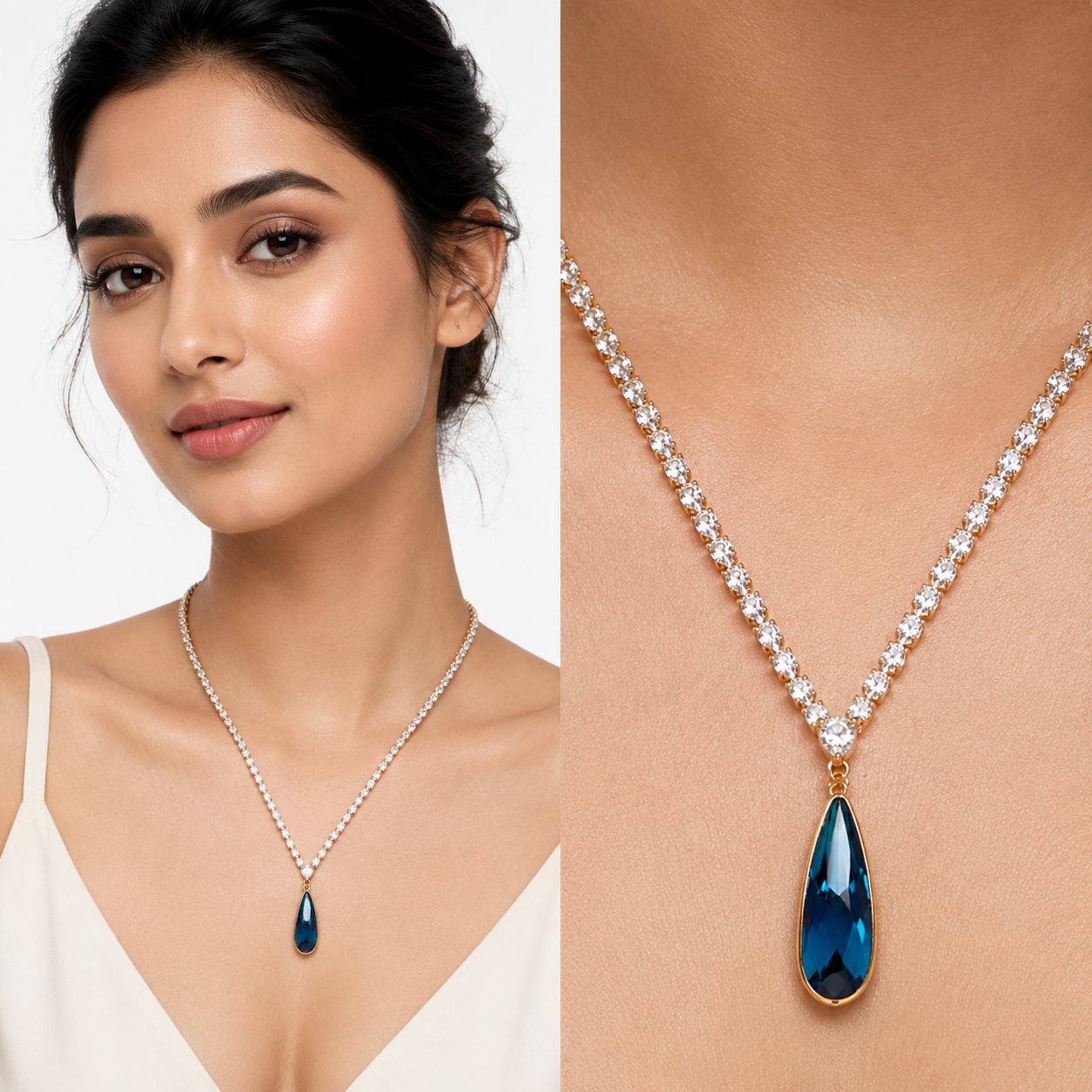 Sapphire Teardrop Tennis Necklace