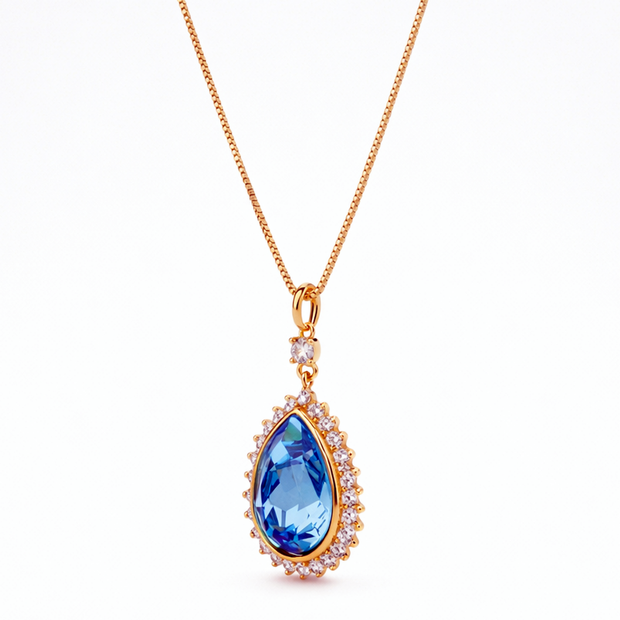 Blue Lagoon Teardrop Halo Pendant