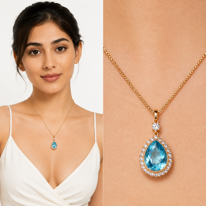Blue Lagoon Teardrop Halo Pendant