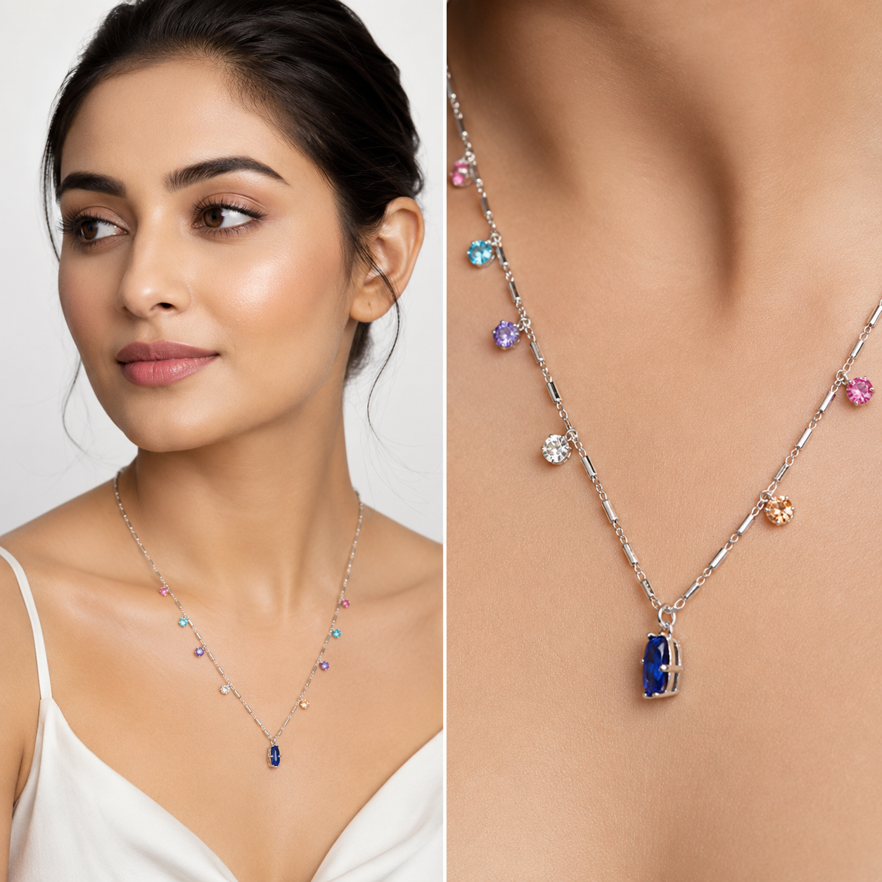 Rainbow Solitaire Station Necklace