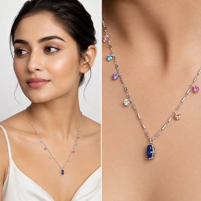 Rainbow Solitaire Station Necklace