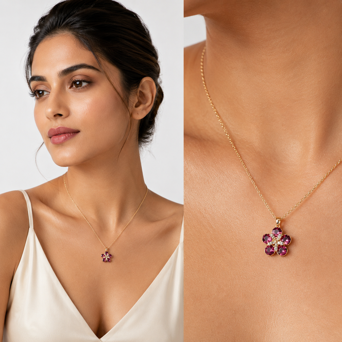 Ruby Blossom Flower Pendant