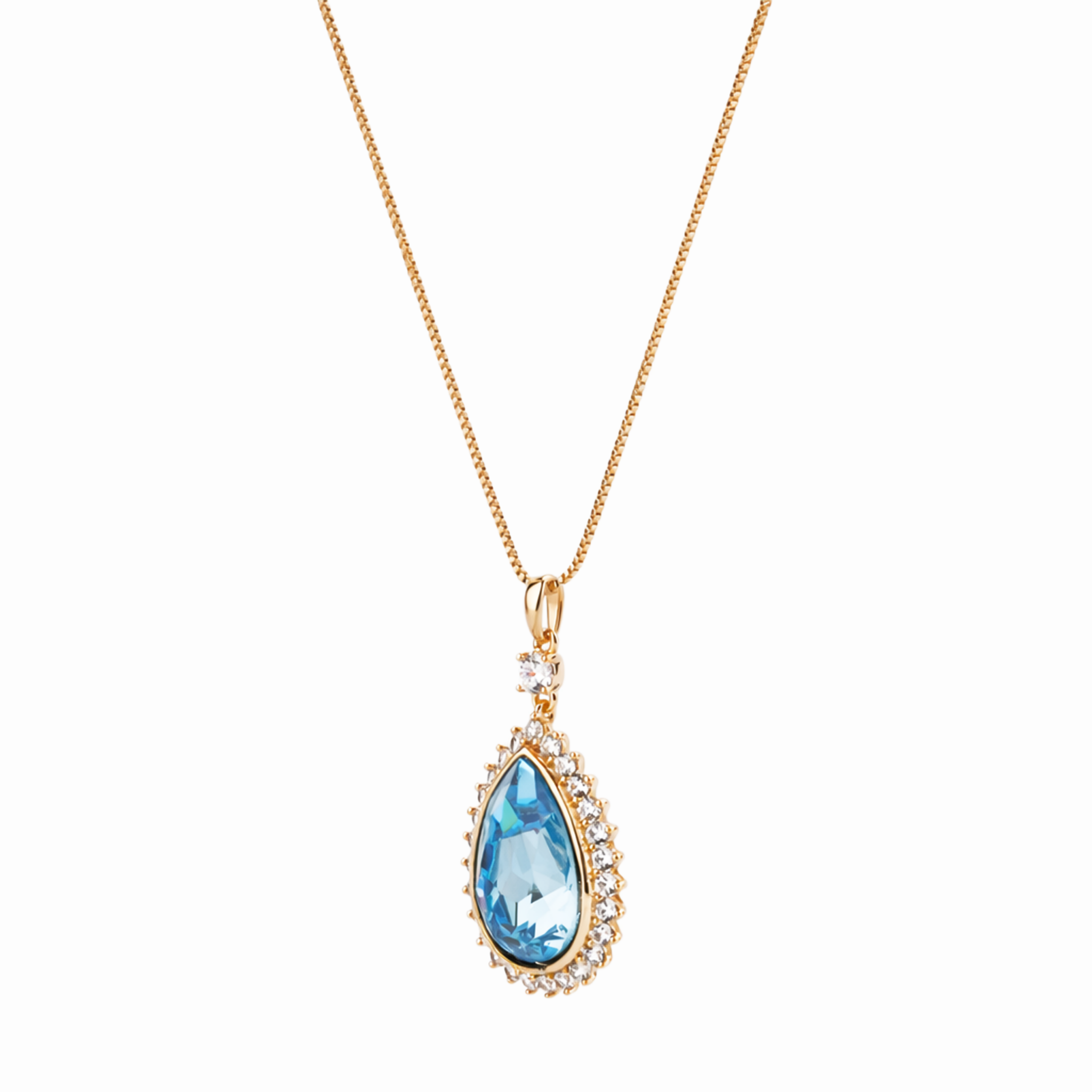 Azure Teardrop Halo Pendant