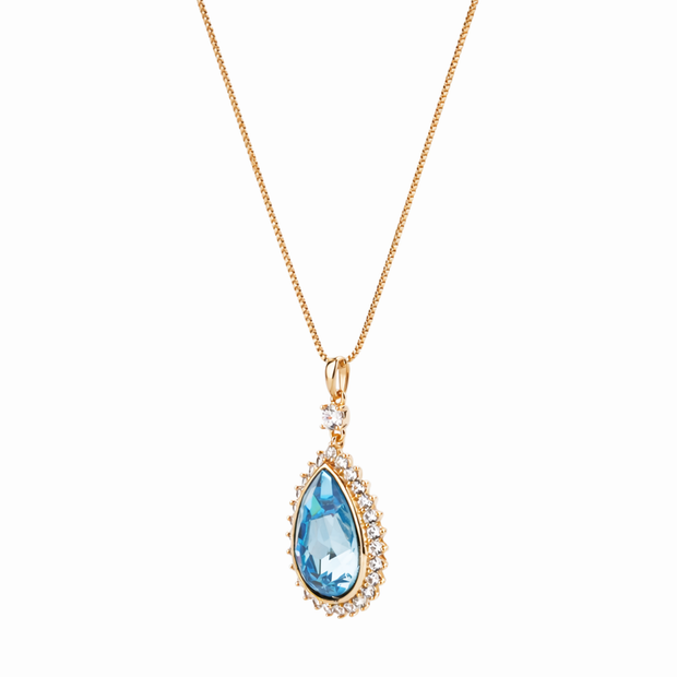 Azure Teardrop Halo Pendant