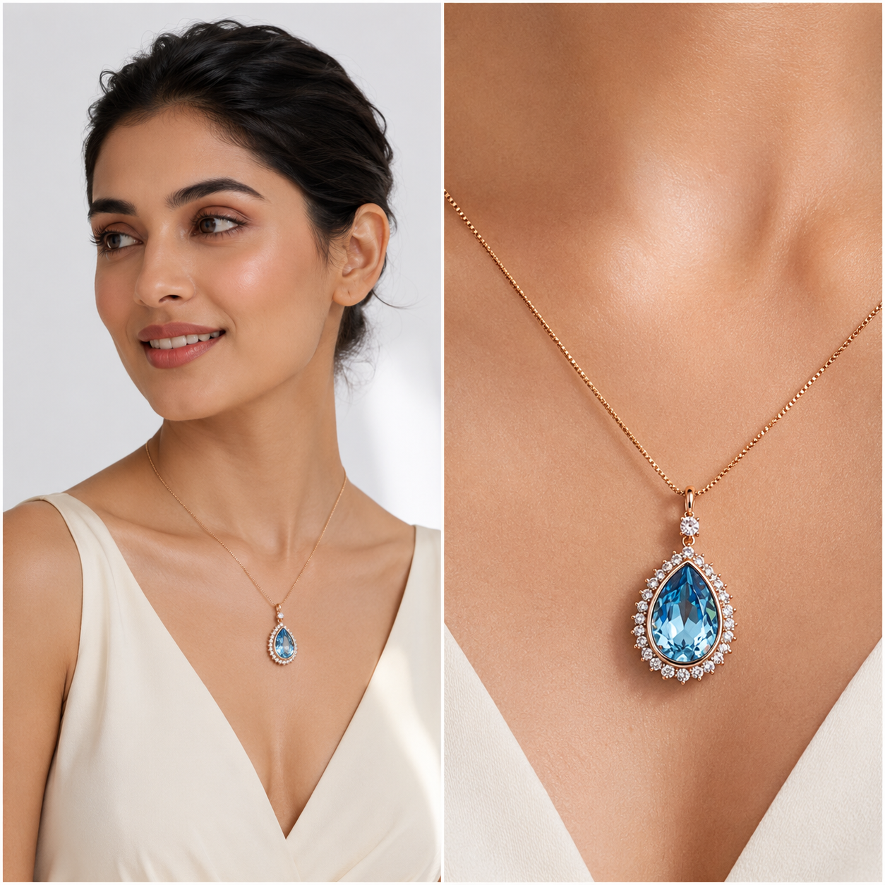 Azure Teardrop Halo Pendant