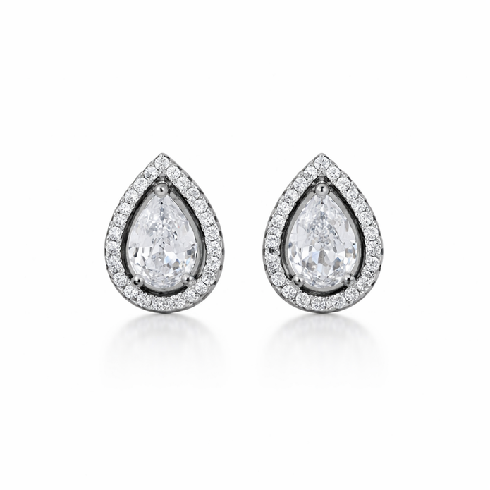 Pear Bezel Halo Studs