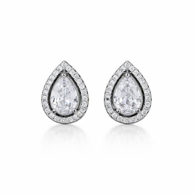 Pear Bezel Halo Studs