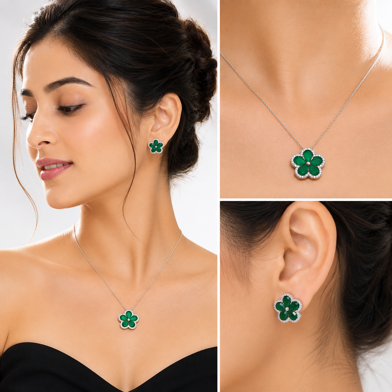 Jade Blossom Flower Studs